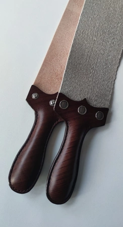 Pas do wecowania brzytwy 7cm z rączka i lnem, brązowy, ręczna robota, Polska