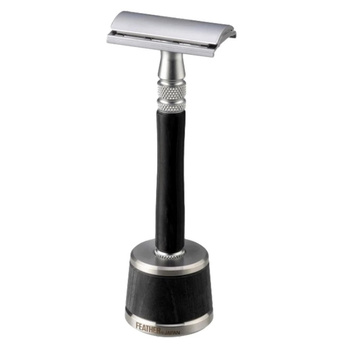 Feather Stainless Steel WS-D2S – Maszynka do Golenia z Drewnianą Rączką i Stojakiem