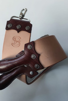 Pas do wecowania brzytwy 7cm z rączka i lnem, brązowy, ręczna robota, Polska